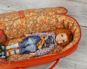 Travel Bag Sleeping Length 36cm Protective For Small Stella Connie Lowe Paola Doll Case Handmade Velvet Orange Flowers