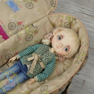 Travel Bag Sleeping Length 36cm Protective For Small Stella Connie Lowe Paola Doll Case Handmade Velvet Beige Bicycles Bikes image 5