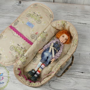 Travel Bag Sleeping Length 36cm Protective For Small Stella Connie Lowe Paola Doll Case Handmade Velvet Beige Bicycles Bikes image 2