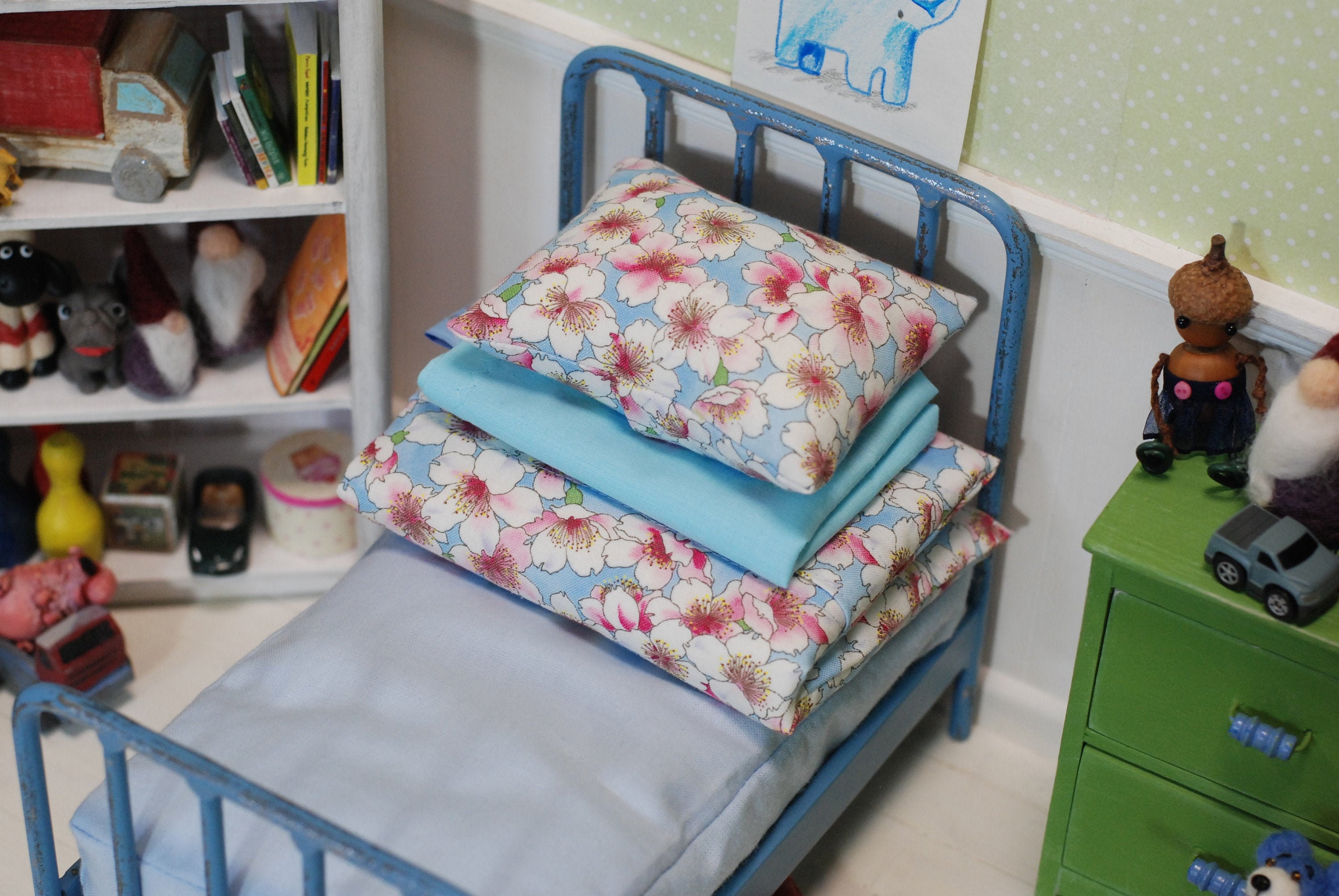Blue Flowers Bedding For Dolls Handmade Diorama 1/6 Irrealdoll Lati Nikki Britt Pukifee