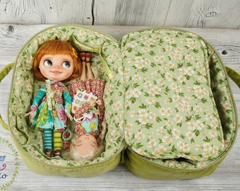 Travel Bag Length 32cm Sleeping Protective For Four Dolls Case Blythe Tytus Handmade 1/6 Bjd Velvet Green Flowers