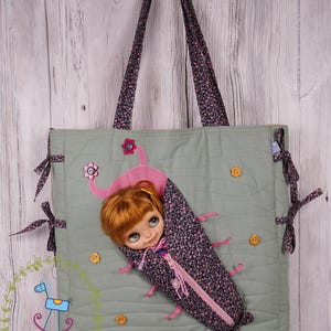 Bag for you & travel bag for Blythe Protective For Doll Handcrafted Handmade Green Pink
