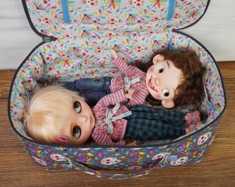 Travel Bag Sleeping Protective For Two Dolls Case Blythe Hminor Nora Faylini Pepper Dumping Meadow Doll 1/6 Gray Pink Turquoise Skulls