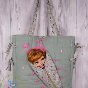 Bag for you & travel bag for Blythe Protective For Doll Handcrafted Handmade Green Pink