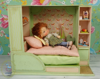 Wooden Bed For Tiny Girl Dolls Diorama 1/6 Irrealdoll Lati Pukiefee Nikki Britt Ellemenno Cupcake Horses Green Peach