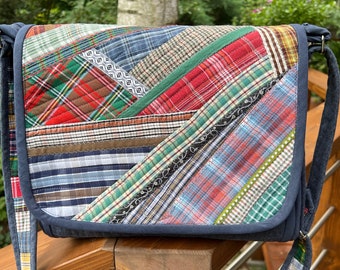 Quilt Handbag Patchwork Fabric Checkered Colorful Jeans Handcrafted Handmade Navy Jeans Colorful