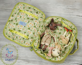 Travel Bag Length 21,5cm Sleeping Protective For Two Dolls Case Irrealdoll Lati Mikanne BJD 1/6 Velvet Green Flowers