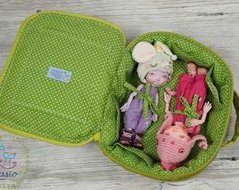 Travel Bag Length 21,5cm Sleeping Protective For Two Dolls Case Irrealdoll Lati Mikanne BJD 1/6 Velvet Green Dots