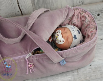 Big Travel Bag Sleeping Protective Reborn Baby Doll Case Handmade Velvet Purple Animals