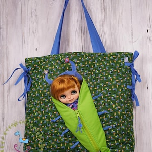 Bag for you & travel bag for Blythe Protective For Doll Handcrafted Handmade Blue Green