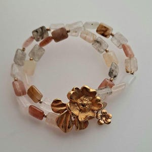 14kt gold plated and gemstone jewelry, handcrafted multicolor quartz double strand bracelet