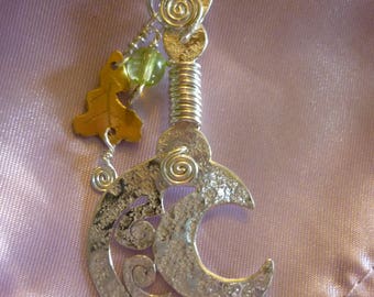 Spring Oak Sickle Pendant, Jewellery Squarehare Vegan UK, Druid Celtic Britannia Merlin Albion silver Avalon Bridal