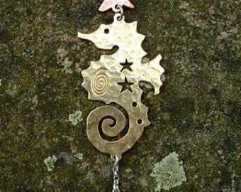 Seahorse celestial pendant necklace, Squarehare Jewelery, vegan UK, Sea Witch Mermaid ocean beach wedding, seaside