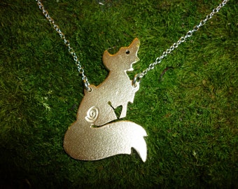 Siting Fox pendant, necklace, vixen jewellery, squarehare, vegan UK, countryside wedding wildlife lover, animal art, goddess