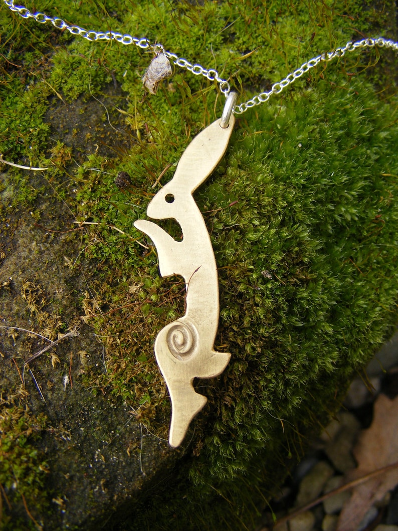 Celestial Hare Pendant necklace jewelry, Squarehare, vegan UK, wildlife wedding handfasting, nature lover, rabbit image 4