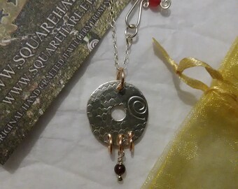 Celtic Doughnut Dangle necklace silver jewellery with genuine gemstone, handmade by SquareHare designs with silver chain fey magic druid art