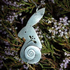 Hare Misteltoe Pendant, spiral silver Jewellery, UK, Vegan celtic winter xmas wildlife druid magical origonal handfasting image 5