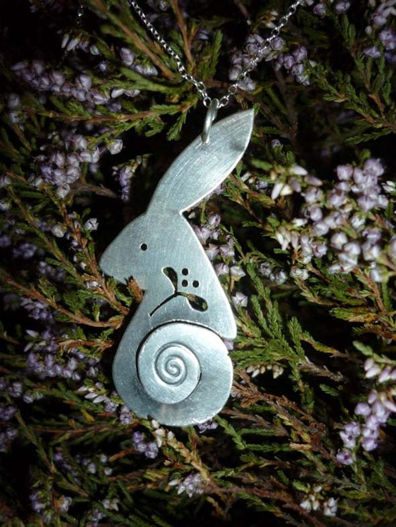 Hare Misteltoe Pendant, spiral silver Jewellery, UK, Vegan celtic winter xmas wildlife druid magical origonal handfasting image 5