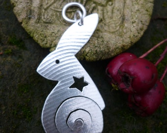 Spiral Hare Pendant necklace SquareHare silver, vegan, UK, animal lover, rabbit jewelry, handmade bridal, nature worship art.