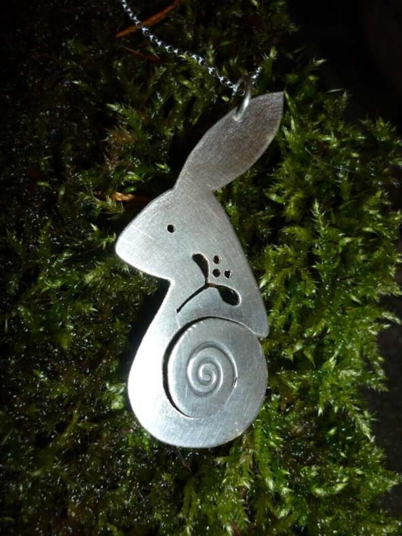 Hare Misteltoe Pendant, spiral silver Jewellery, UK, Vegan celtic winter xmas wildlife druid magical origonal handfasting image 3