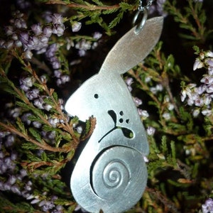 Hare Misteltoe Pendant, spiral silver Jewellery, UK, Vegan celtic winter xmas wildlife druid magical origonal handfasting image 1