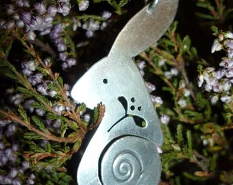 Hare Misteltoe Pendant, spiral silver Jewellery, UK, Vegan celtic winter xmas wildlife druid magical origonal handfasting