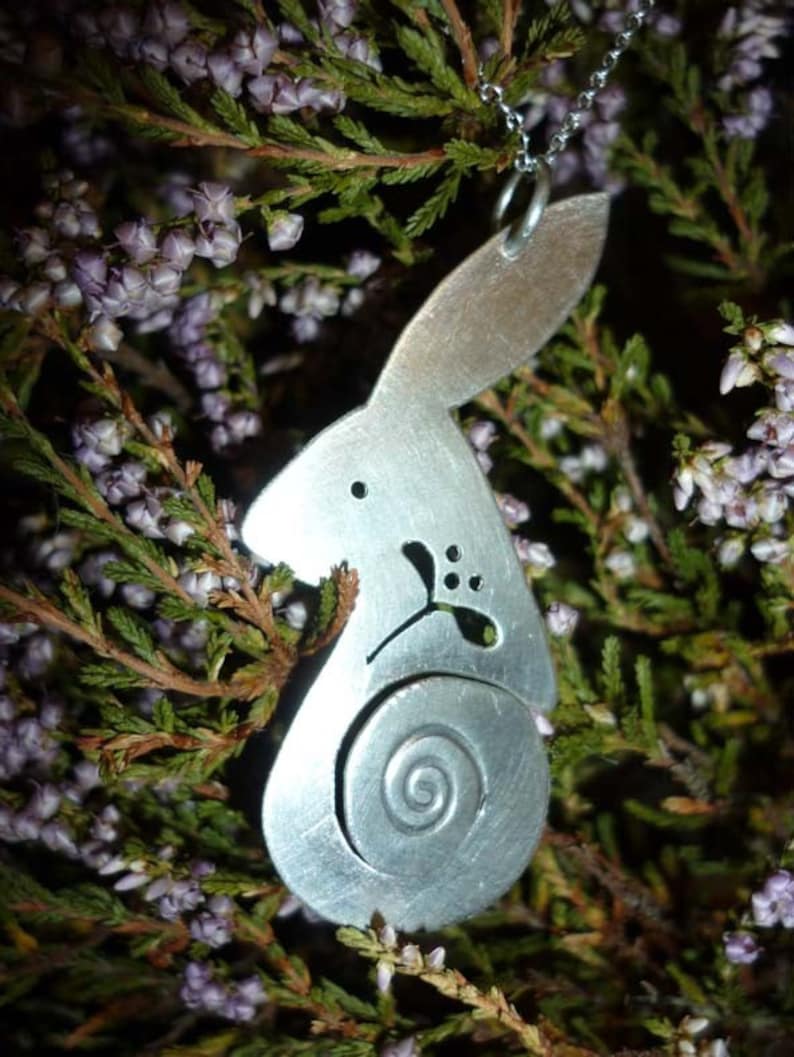 Hare Misteltoe Pendant, spiral silver Jewellery, UK, Vegan celtic winter xmas wildlife druid magical origonal handfasting image 1