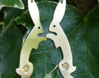 Dancing Hare Earrings Jewellery Vegan, SquareHare UK celtic druid wildlife countryside rabbits animal occult easter bunny gift