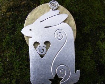 Contempory Totem Hare  Moon Pendant, Silver Jewellery,  SquareHare, uk, Vegan modern art bunny wildlife handmade animal loving summer