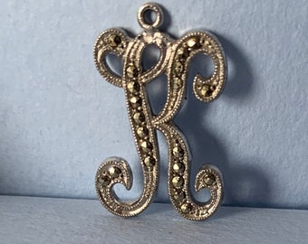 Initial K pendant sterling silver and marcasite