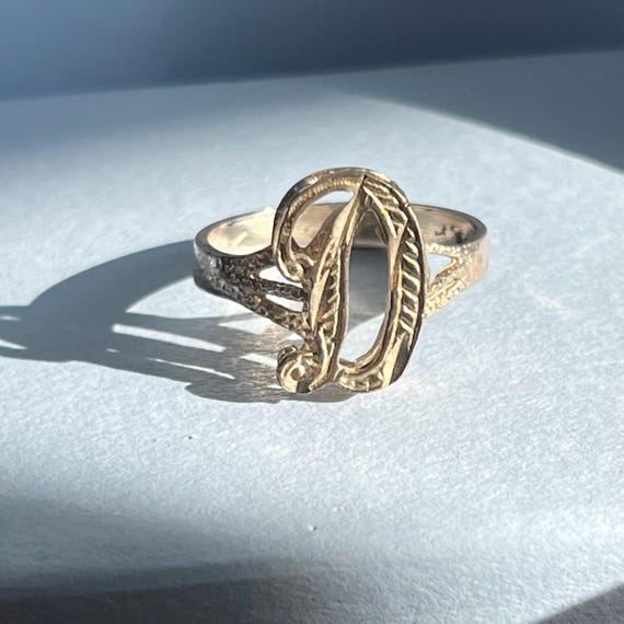 Vintage silver initial D monogram ring, size 8 US - image 4