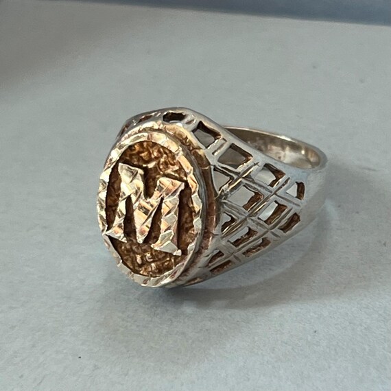 Vintage initial M monogram ring sterling silver g… - image 6