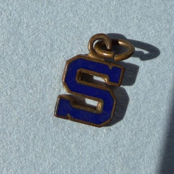 Tiny S initial enamel monogram charm