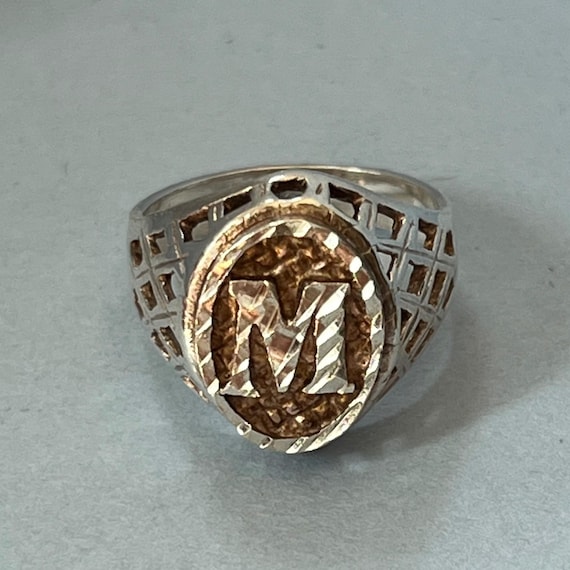 Vintage initial M monogram ring sterling silver g… - image 1