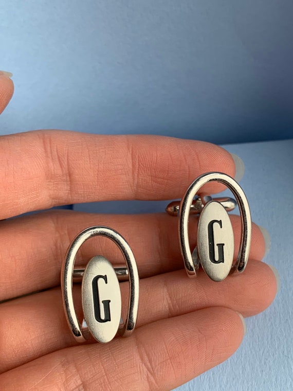 Vintage initial G silvertone cufflinks - image 5