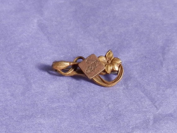 F initial delicate vintage monogram pin with flow… - image 3
