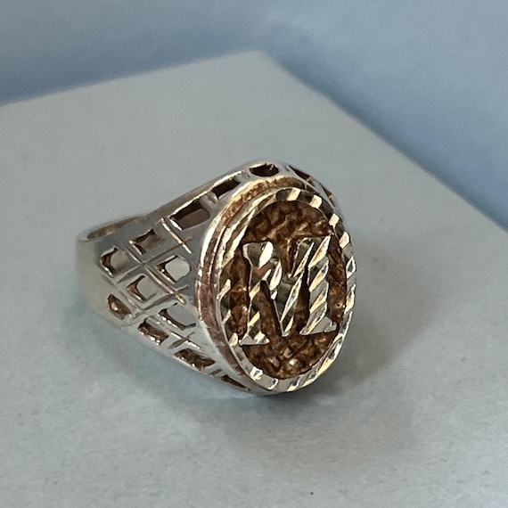 Vintage initial M monogram ring sterling silver g… - image 5