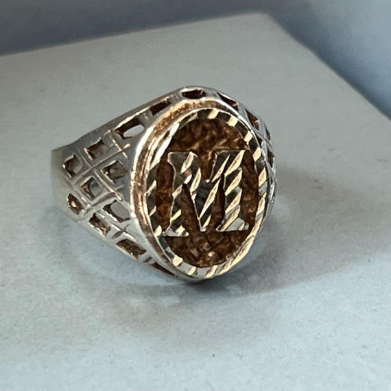 Vintage initial M monogram ring sterling silver g… - image 3