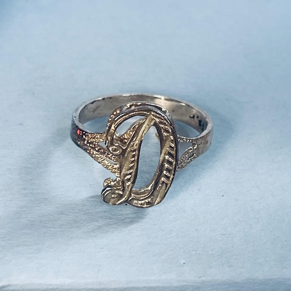 Vintage silver initial D monogram ring, size 8 US - image 5