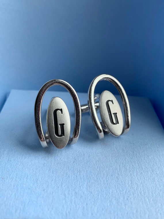 Vintage initial G silvertone cufflinks - image 2