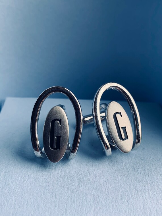 Vintage initial G silvertone cufflinks - image 3
