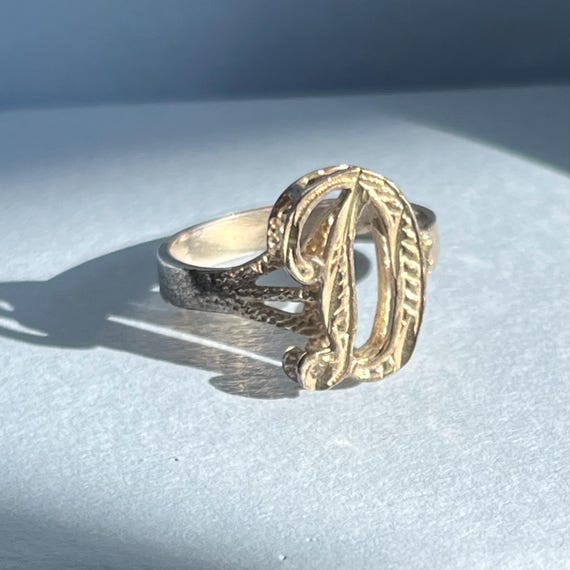 Vintage silver initial D monogram ring, size 8 US - image 2