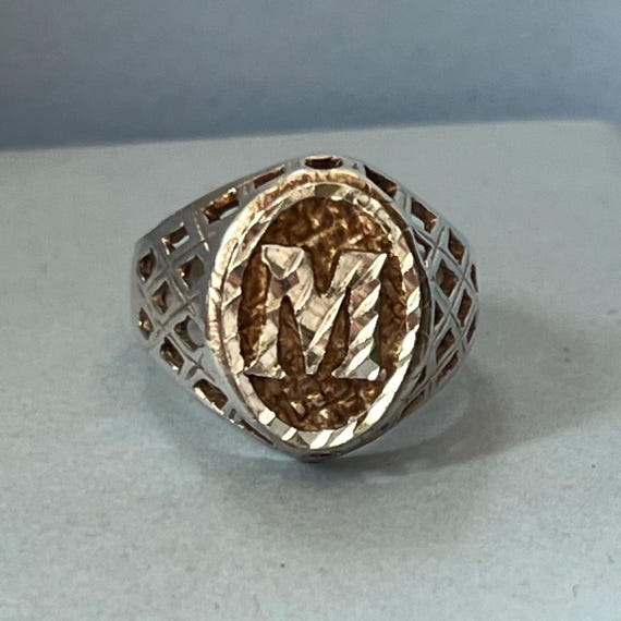 Vintage initial M monogram ring sterling silver g… - image 2