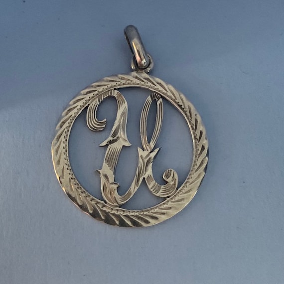 Pendentif Ancien En Argent Massif 925 Avec Zirconium Lettre "U" - Occasion Porté