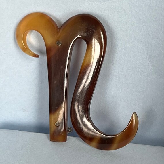 Vintage N initial pin in faux tortoiseshell - image 5