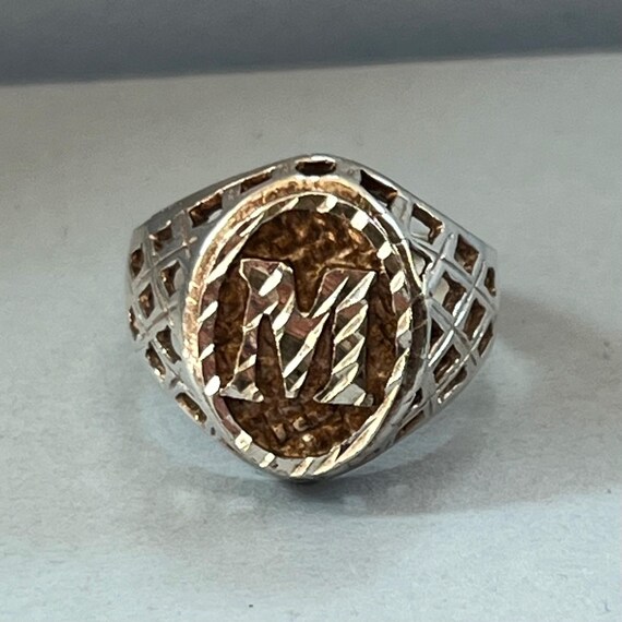 Vintage initial M monogram ring sterling silver g… - image 4