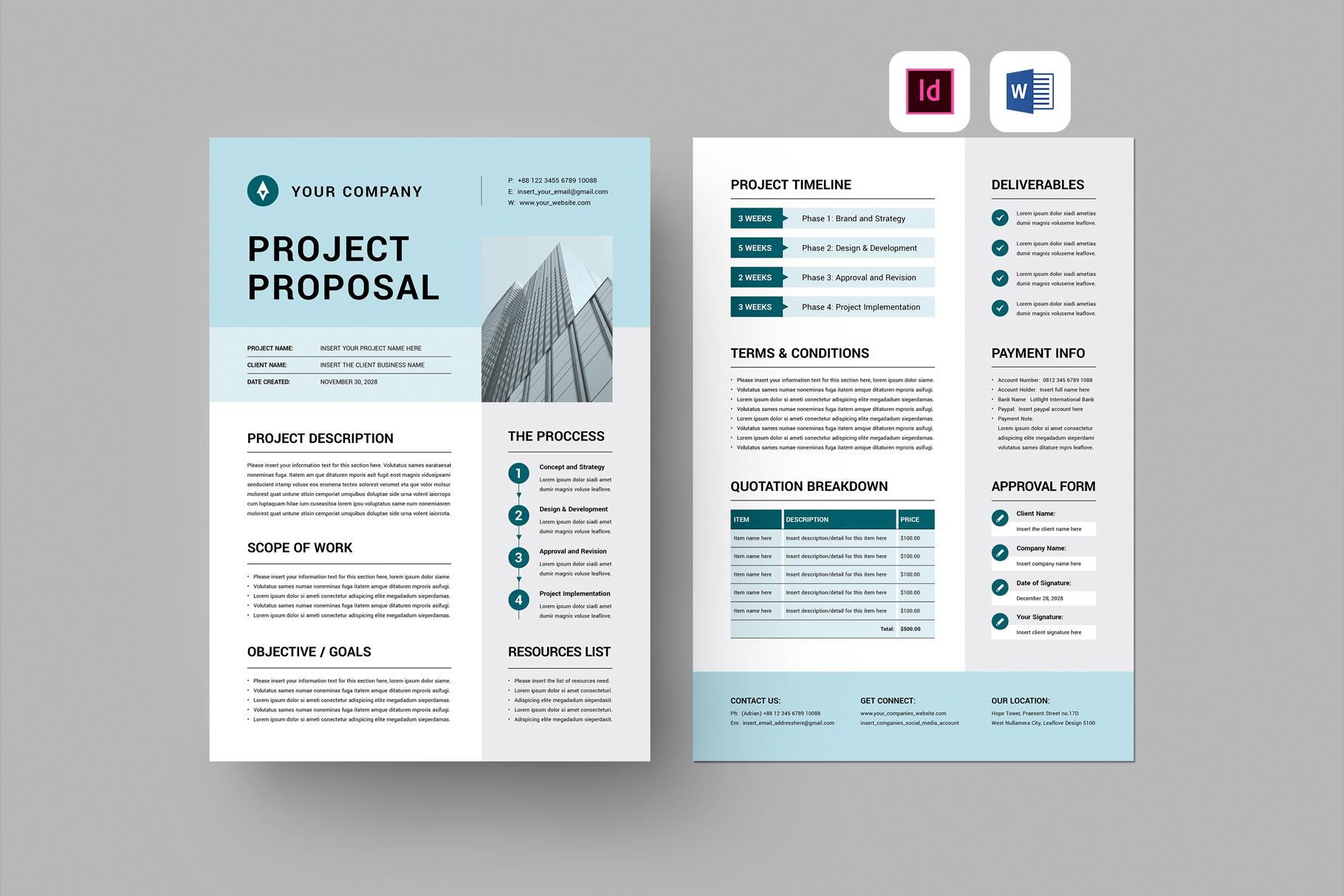 Project Proposal Template | Microsoft Word | Adobe Indesign | Creative Agency Proposal Document | Company Work Bid, Business Client Proposal