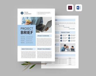 Project Brief Template | Microsoft Word | Adobe Indesign | Client Design Brief | Project Plan Document | Job Project Outline | Scope of Work