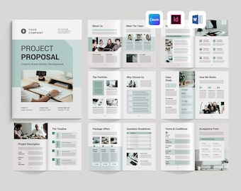 Canva Proposal Template | Creative Business Pitch Deck | Minimal Project Proposal | Client Agency Work Bid Brochure | MS Word & InDesign