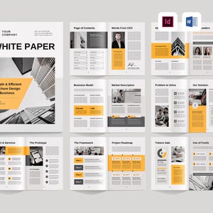 Modello di white paper aziendale / Microsoft Word / Adobe Indesign / Documento tecnico / Documento di rapporto governativo, Opuscolo di marketing tecnologico